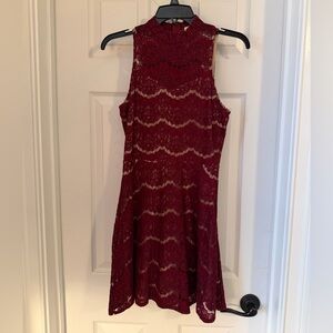 love, Fire Burgundy Lace Mini Dress